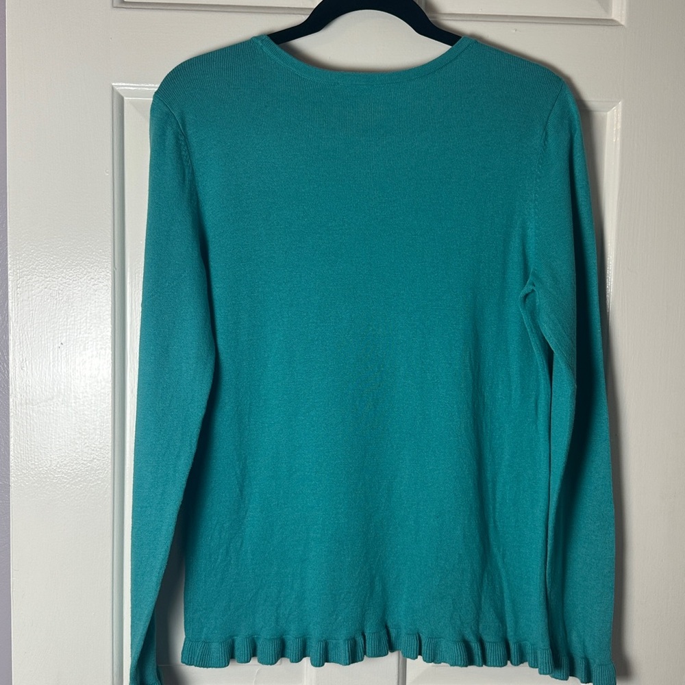 Talbots Teal Ruffled Crew Neck Sweater - Picture 2 of 3